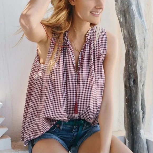 Madewell Tops - Madewell Bellshift Gingham Sleeveless Peasant Top with Tassel Tie
